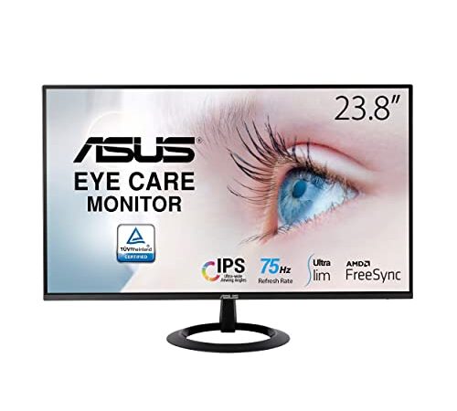 ASUS VZ24EHE Eye Care Monitor 23.8 Pulgadas, Full HD (1920 x 1080), IPS, 75 Hz, Adaptive-Sync/FreeSync, HDMI, Luz Azul de Baja Intensidad, Antiparpadeo