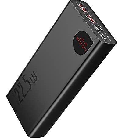 Baseus Batería Externa 20000mAh, Power Bank 22,5W USB C Cargador Móvil Portátil Carga Rapida con Pantalla LED y 3 Outputs para iPhone 12 11 Xs Pro Max Mini Samsung S20 S10 Xiaomi Tabletas y más- Negro