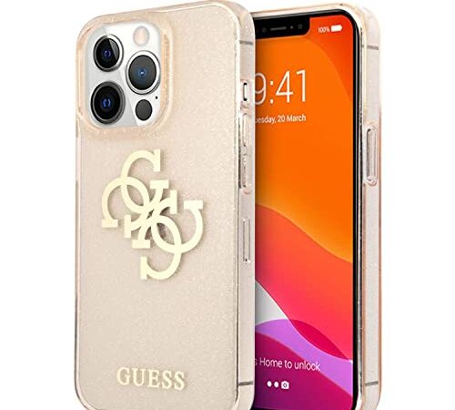 Guess GUHCP13LPCUGL4GGO - Carcasa para iPhone 13 Pro / 13 de 6,1 Pulgadas, Purpurina Dorada 4G, Logotipo Grande