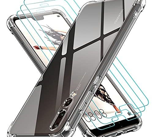 ivoler Funda para Huawei P20 Pro con 3 Piezas Cristal Templado, Carcasa Protectora Anti-Choque Transparente, Suave TPU Silicona Caso Delgada Anti-arañazos Case