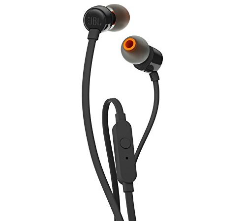 JBL T110 Auriculares In Ear con Pure Bass - Con manejo de un solo botón y micrófono, color negro