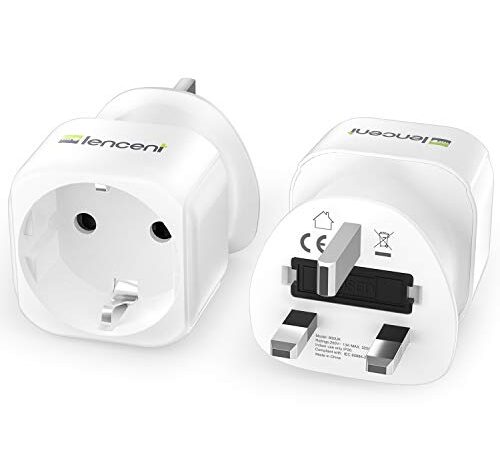 LENCENT 2X Adaptador Enchufe Ingles UK Inglaterra Adaptador de Viaje, Español 2-Pin Europa a 3-Pin Reino Unido RU para Irlanda Escocia Britanico Maldivas Gran Bretaña (Tipo G)