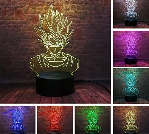 Lámpara de ilusión 3D, Siete regalos de Dragon Ball Juguetes Decoración Lámpara de luz de noche LED 7 colores Control táctil Lámpara de decoración de fiesta alimentada por USB, Lámpara visual 3D