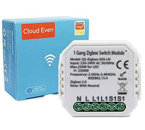 Mini DIY Módulo de interruptor de luz inteligente ZigBee 3.0, se requiere concentrador, compatible con la aplicación Smart Life/Tuya, control remoto, Temporizador Alexa y Google Home, 1/2 Way