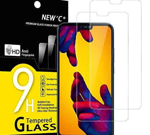 NEW'C 2 Piezas, Protector Pantalla para Huawei P20 Lite, Nova 3e, Cristal templado Antiarañazos, Antihuellas, Sin Burbujas, Dureza 9H, 0.33 mm Ultra Transparente, Ultra Resistente