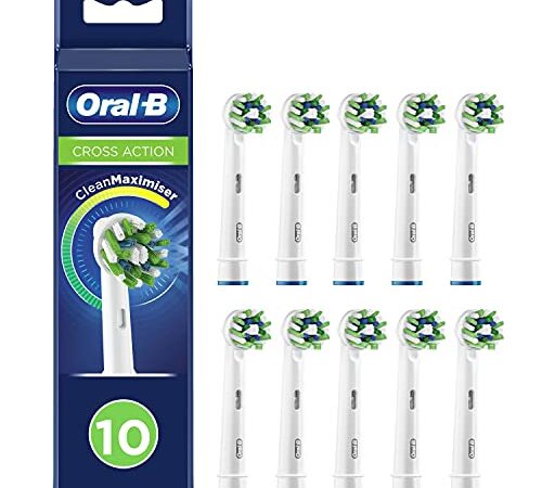 Oral-B CrossAction Recambios Cepillo de Dientes Eléctrico, Pack de 10 Cabezales con Tecnología Clean Maximiser, Blanco - Originales, (Tamaño Buzón)