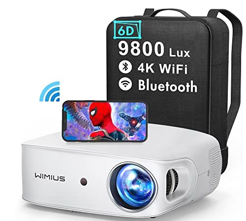 Proyector 5G WiFi Bluetooth Full HD 1080P, 9800 Lúmenes WiMiUS Proyector 4K Soporte Corrección Trapezoidal 6D Auto con Función Zoom Proyector WiFi Portátil Cine En Casa para Teléfonos,Fire Stick,PS5