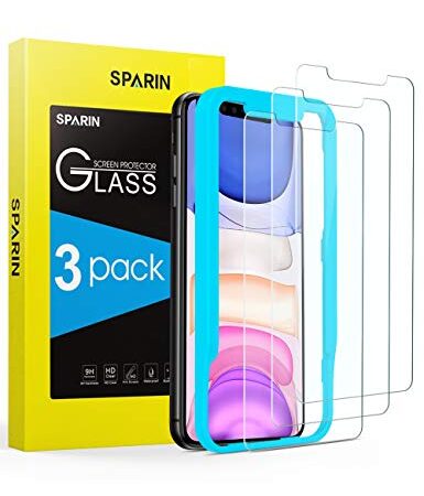 SPARIN Protector de Pantalla Compatible con iPhone 11 y iPhone XR, con Marco de Alineación, 3 Piezas