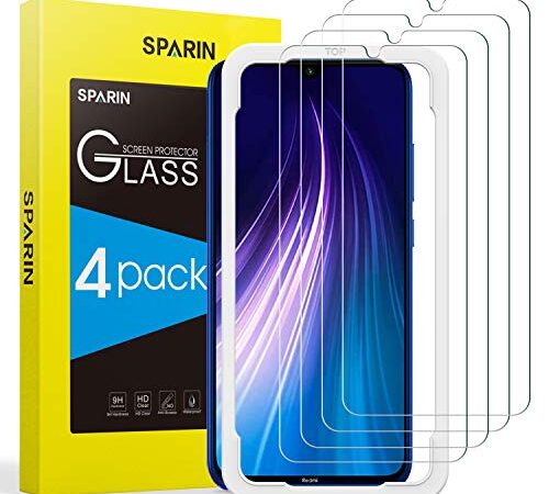 SPARIN Protector de Pantalla Compatible con Xiaomi Redmi Note 7 / Note 8 / Note 8 2021, Cristal Templado con Marco de Alineación, Alta Definición, 4 Piezas