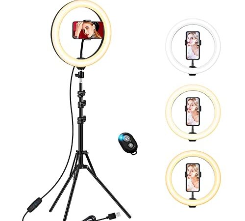 Aro de Luz con Trípode Alto (Altura Total 1,8 m), 10.2" Ring Light con Control Remoto, Aros de Luz para Móvil TIK Tok, Anillo de Luz LED para Fotografía, Maquillaje, Selfie, Youtube, Vídeo, Twitch