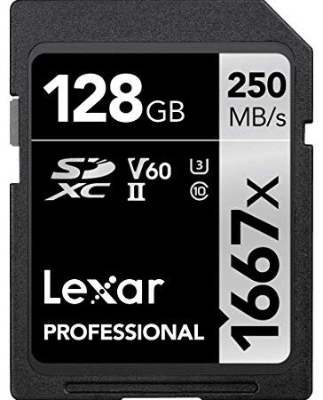 Lexar Professional 1667x Tarjeta SD 128GB, SDXC UHS-II Tarjeta de memoria, hasta 250 MB/s de Lectura, para fotógrafo profesional, camarógrafo, entusiasta (LSD128CB1667)