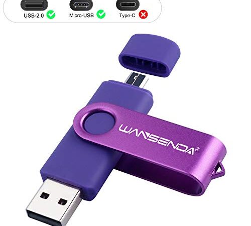 Memoria USB Pendrive 128GB 64GB 32GB Wansenda S100 OTG USB 2.0 para Dispositivos Android, PC/Tableta/Mac (64GB,Morado)