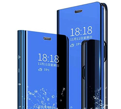 MLOTECH Funda para Samsung Galaxy Note 9 Fundas + Protector de Pantalla Flip Clear View Translúcido Espejo Standing Cover Slim Fit Anti-Shock Anti-Rasguño Mirror Cubierta Azul Cielo