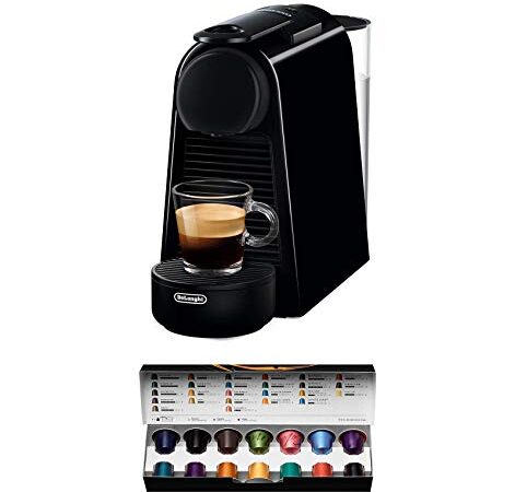 Nespresso De'Longhi Essenza Mini EN85.B - Cafetera monodosis de cápsulas Nespresso, compacta, 19 bares, apagado automático, color negro, Incluye pack de bienvenida con 14 cápsulas