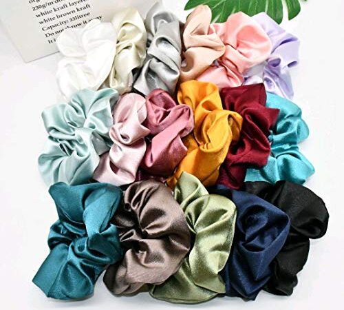 Scrunchies de Satén,Elástico Hair Banda,Hair Ties Cuerdas,Cuerdas Suaves para la Cola de Caballo, Accesorios para el Cabello,Regalos para Damas,17 Colores