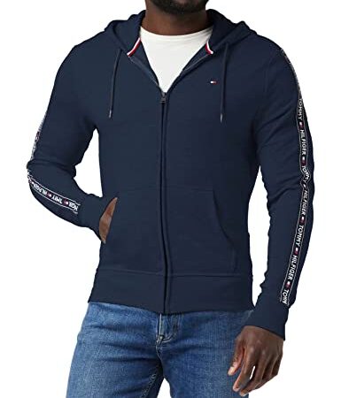 Tommy Hilfiger Logo Tape Hoody Sudadera con Capucha y Cinta Distintiva, Azul (Navy Blazer), Large para Hombre