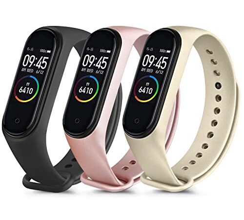 Yisica Correa para Xiaomi Mi Band 4 Xiaomi Mi Band 3,3Pack Original Coloridos Recambio Silicona Pulseras de Repuesto para Xiaomi Mi Smart Band 4 Xiaomi Mi Smart Band 3(Negro/Oro Rosa/Oro)