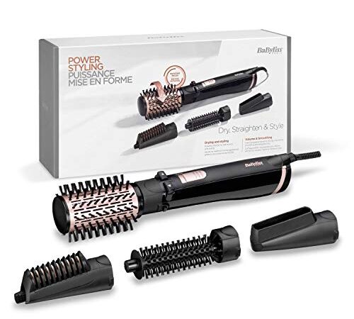 BaByliss AS200E Cepillo de Aire Rotatorio 1000 W, Iónico, Cepillo de Pelo con 4 Cabezales para Secar, Moldear, Alisar y dar Volumen, 2 Temperaturas + Aire Frío, 2 Sentidos de Rotación, Color Negro