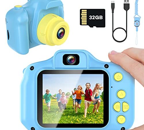 Cámara de Fotos Infantil,12MP 2 Pulgadas 1080P HD Selfie Kids Camera,Camara Niños,con Pantalla IPS HD,Tarjeta TF 32 GB Camara Fotos Niños,Regalos para Niños Niñas de 3-12 Años（Azul）