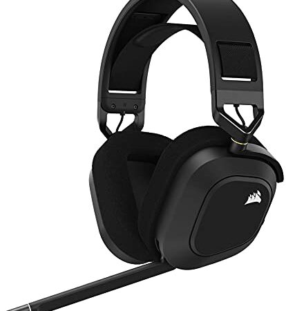 Corsair HS80 RGB WIRELESS Auriculares Inalámbricos Premium para Juegos con Dolby Atmos Audio (Baja Latencia, Micrófono Omnidireccional, Hasta 20 Horas Autonomía, Compatible con PS5/PS4) Carbón