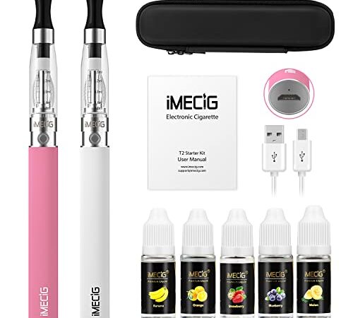 IMECIG Cigarros Electronicos Complete Cigarro Electronico Vaporizador Vape 2 * 1100mAh Vaporizador Cigarrillo Electronico 5 * 10ml Juicy Liquido Vaper Sin nicotina (Rosado + Blanco)