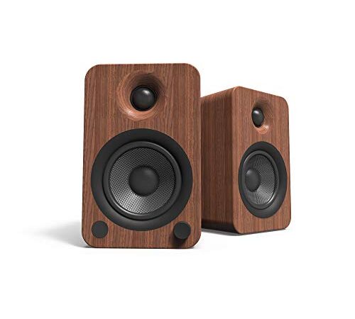 Kanto YU4 140W Powered Bookshelf Speakers with Bluetooth and Built-in Phono Preamp | Features Signal Detection and Auto Stand-by | Walnut