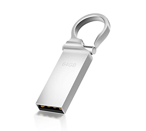 Memoria USB 64GB, GKGG Flash Drive 64GB Portátil Disco Duro Externo Impermeable Metal Memoria Stick para Computadora/Tableta/Televisión Inteligente/Automóvil(Plata)