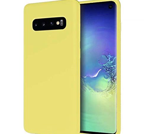 NiaCoCo Compatible con Samsung Galaxy S10+/S10 Plus Silicona líquida Ultradelgado a Prueba de Choques Anti-Rasguños Carcasa de Telefono Estuche Protector+1PCS Protector de Pantalla-(Amarillo)