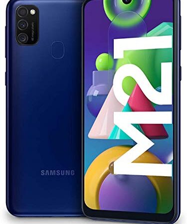 SAMSUNG Galaxy M21 - Smartphone Dual SIM de 6.4" sAMOLED FHD+,Ttriple Cámara 48 MP, 4 GB RAM, 64 GB ROM Ampliables, Batería 6000 mAh, Android, Versión Española, Color Azul