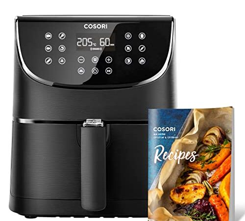 COSORI Freidora sin Aceite 3.5 L, Freidora de Aire Caliente 1500W con Pantalla LED Táctil y 100 Recetas, Sin PFOA, 75-205 ℃, 11 Modos Preestablecidos, Color Negro