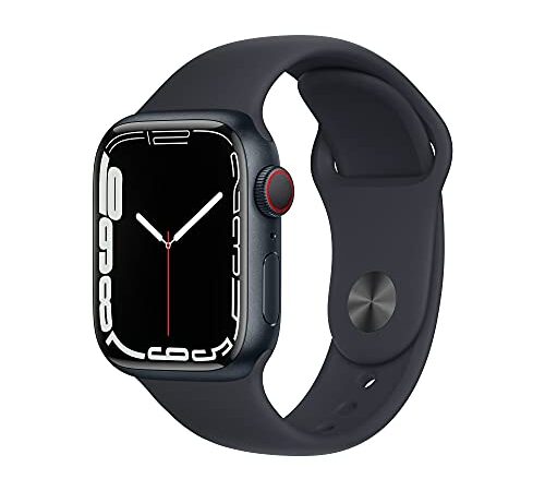 Apple Watch Series 7 (GPS + Cellular, 41mm) Reloj Inteligente con Caja de Aluminio en Color Medianoche - Correa Deportiva en Color Medianoche - Talla única. Monitor de entreno, Resistencia alagua