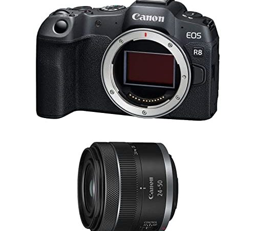 Canon EOS R8+RF 24-50MM F4.5-6.3 IS STM|Cámara sin Espejo de Marco Completo de 24.2MP|hasta 40 fps de Forma Continua|Dual Pixel CMOS AF II|4K hasta 60p|Pantalla de ángulo Variable|Bluetooth y WiFi